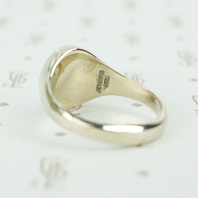 blue agate seal ring "Esse Quam Videu" in white gold signed Jostens 14k