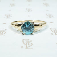 1 carat natural blue zircon 2 tone 14k 1940's engagement ring