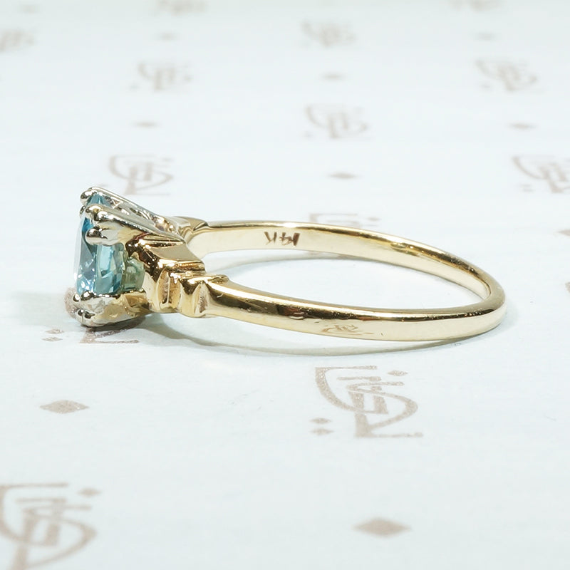 Natural Blue Zircon Gold Solitaire c1940