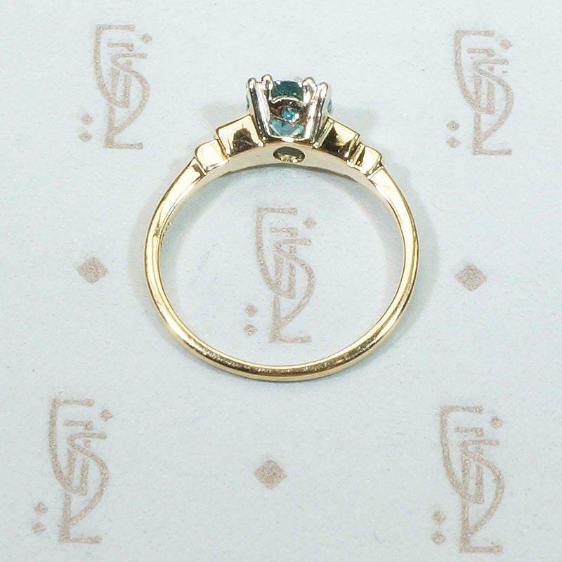 Natural Blue Zircon Gold Solitaire c1940