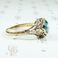 Dazzling Natural Blue Zircon in Gold Filigree Ring