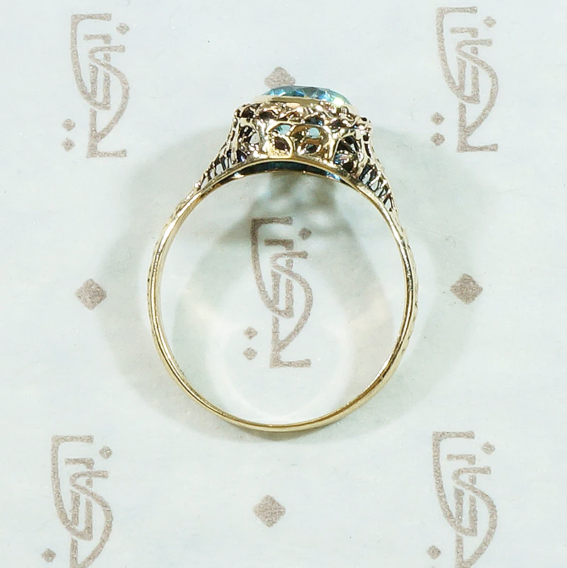 Dazzling Natural Blue Zircon in Gold Filigree Ring