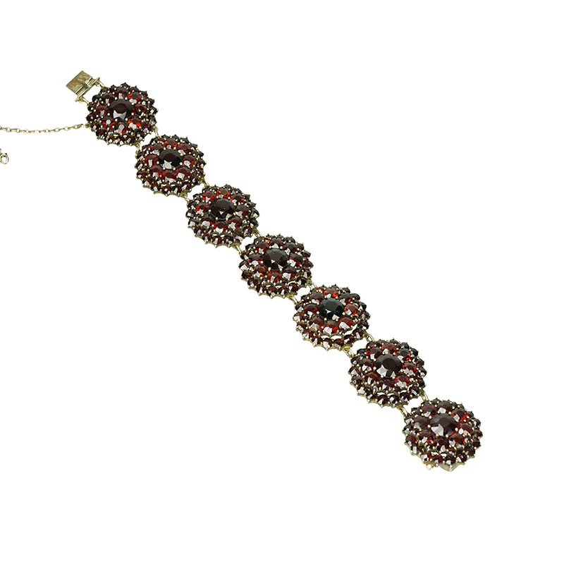 Vintage Czech Silver Gilt Garnet Bracelet - Gem Set Love