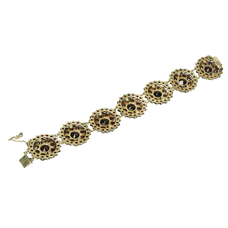 Vintage Czech Silver Gilt Garnet Bracelet - Gem Set Love