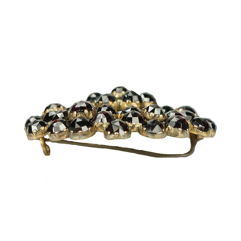 19th c Rose Cut Garnet Flowers Brooch - Gem Set Love