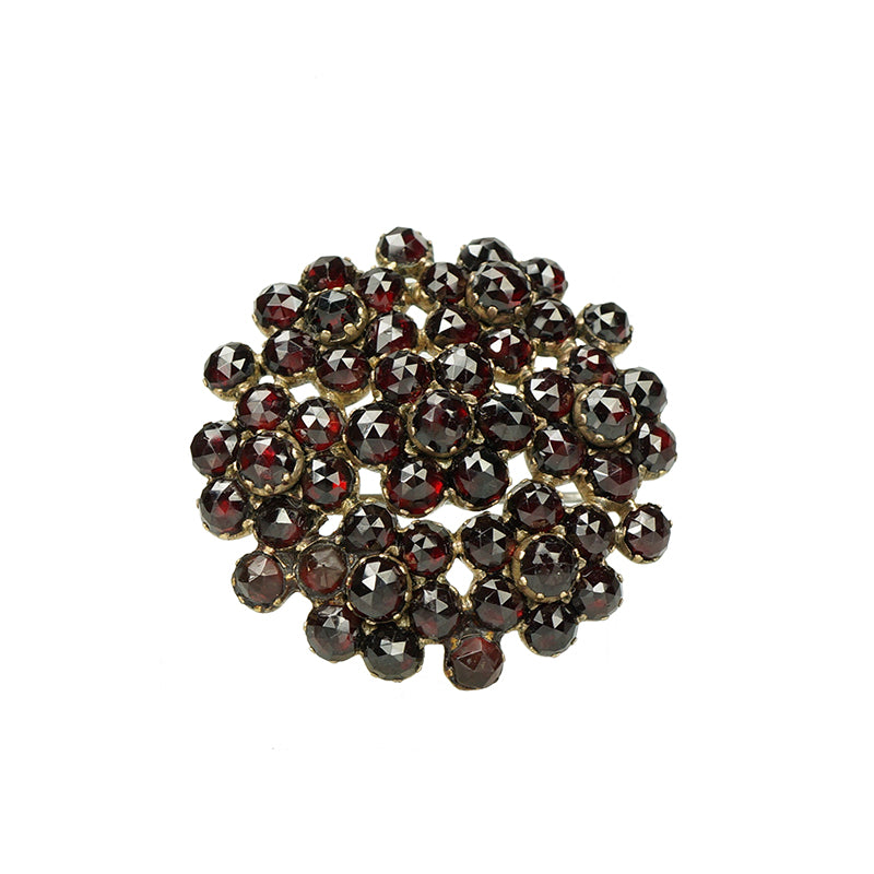 19th c Rose Cut Garnet Flowers Brooch - Gem Set Love