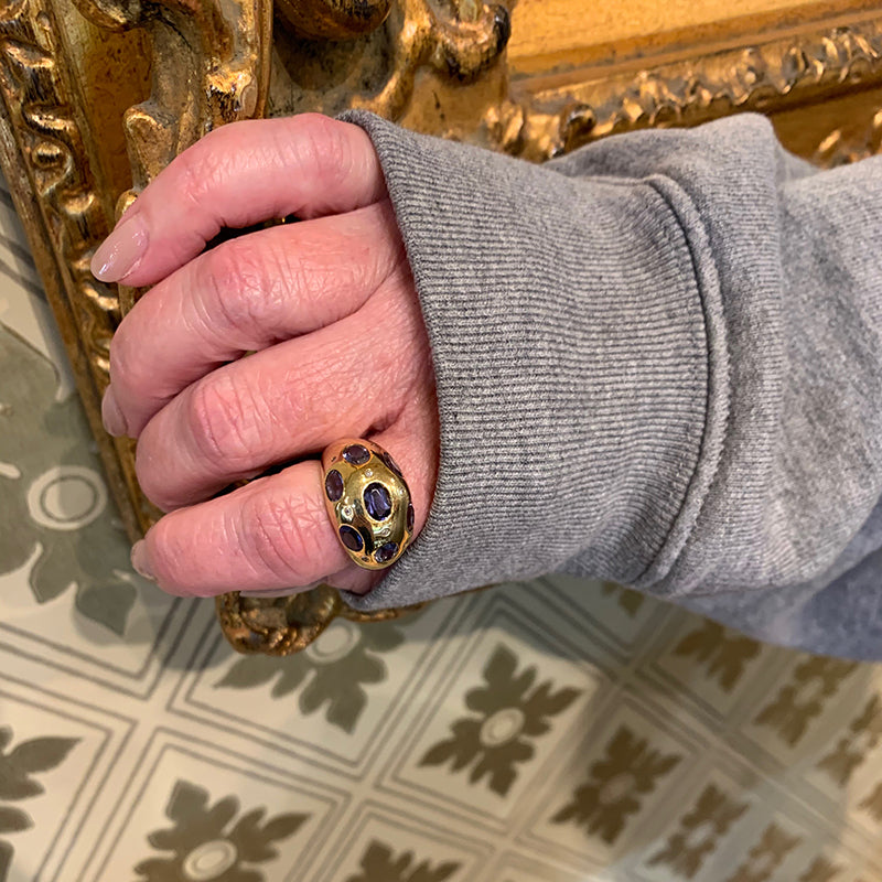 Iolite and Diamond Studded Bombé Ring