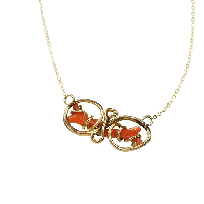 Vintage Gold and Coral Branch Pendant