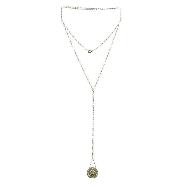 Long Vintage Silver Filigree Citrine Necklace