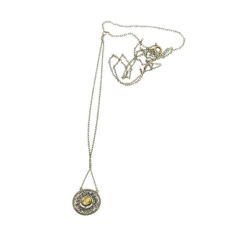 Long Vintage Silver Filigree Citrine Necklace