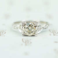 Fancy light brown platinum 1940's engagement ring