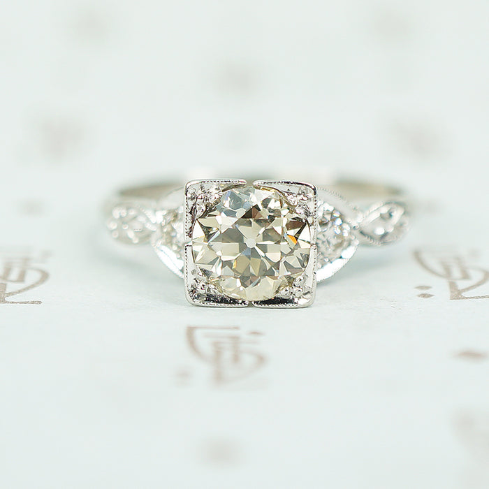 Fancy light brown platinum 1940's engagement ring