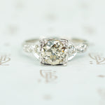 Fancy light brown platinum 1940's engagement ring