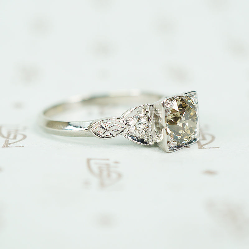 Pretty Light Brown Old Euro Diamond Engagement Ring