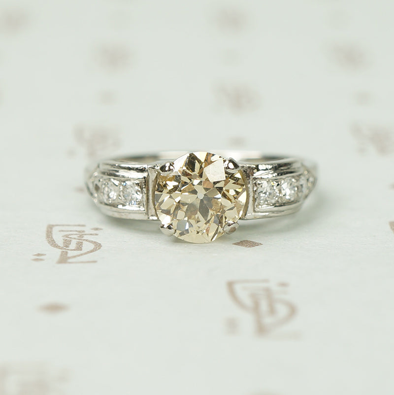 Platinum Art Deco Engagement Ring with Light Brown Diamond