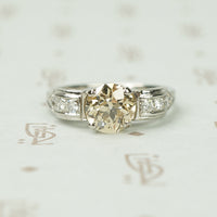Platinum Art Deco Engagement Ring with Light Brown Diamond