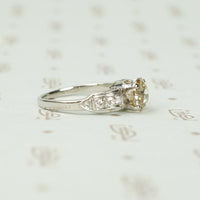 Platinum Art Deco Engagement Ring with Light Brown Diamond