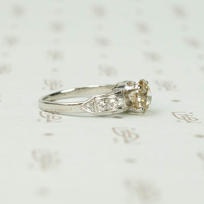 Platinum Art Deco Engagement Ring with Light Brown Diamond