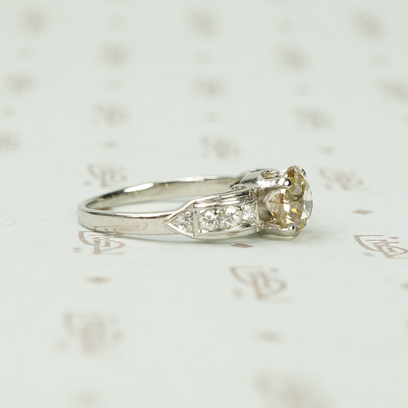 Platinum Art Deco Engagement Ring with Light Brown Diamond