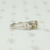 Platinum Art Deco Engagement Ring with Light Brown Diamond