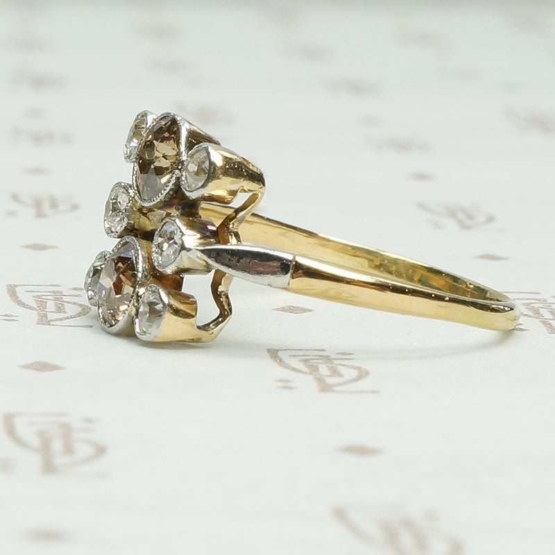 platinum on 18k yellow gold set with cognac colored  and white omc diamonds