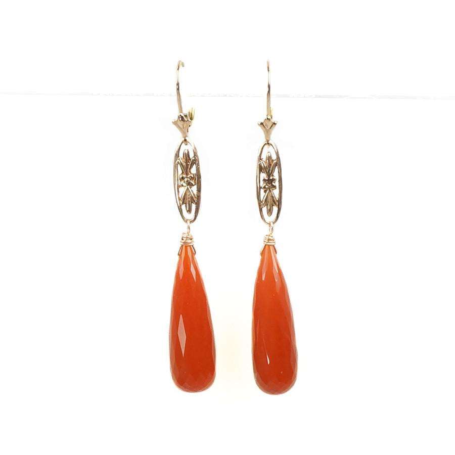 The Marché Pendant Drop Earrings by Brunet with Faceted Carnelian Tear Drops
