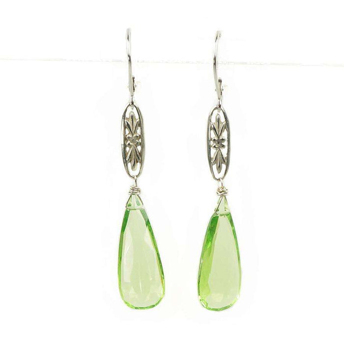 The Marché Pendant Drop Earrings by Brunet White Gold with Faceted Peridot