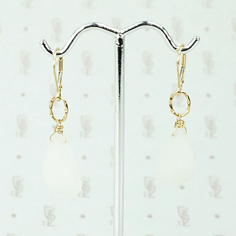 Romantic Moonstone and Hand Wrought Gold Earrings by Brunet