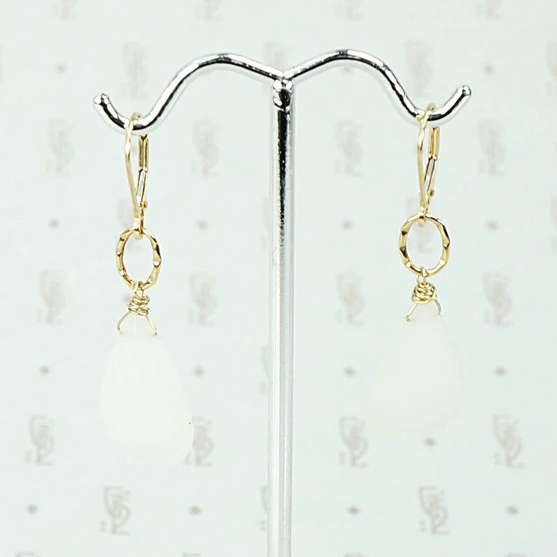 Romantic Moonstone and Hand Wrought Gold Earrings by Brunet
