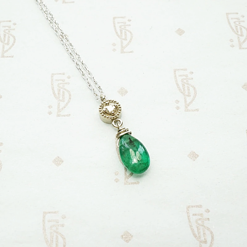 Diamond & Emerald Drop Necklace by brunet