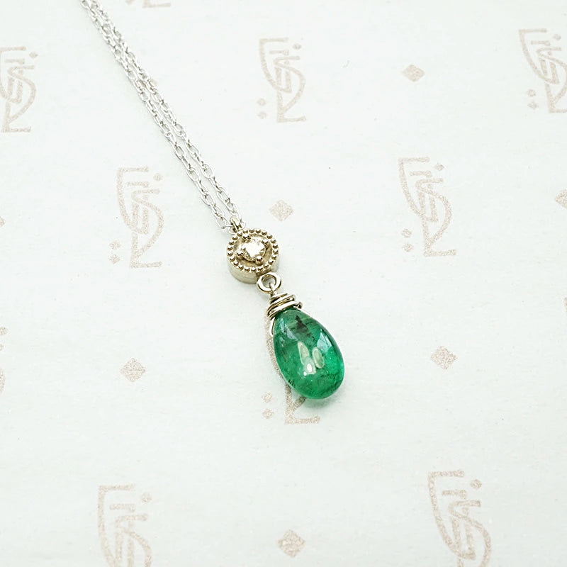 Diamond & Emerald Drop Necklace by brunet