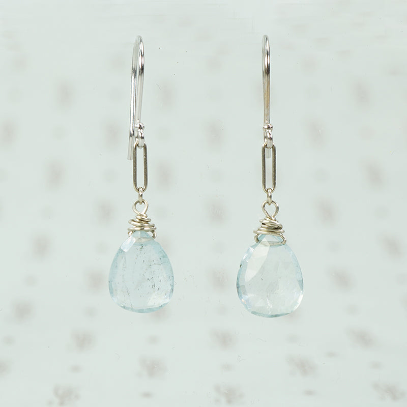 recycled white gold and aquamarine ear drops