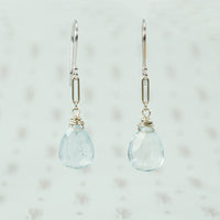 recycled white gold and aquamarine ear drops