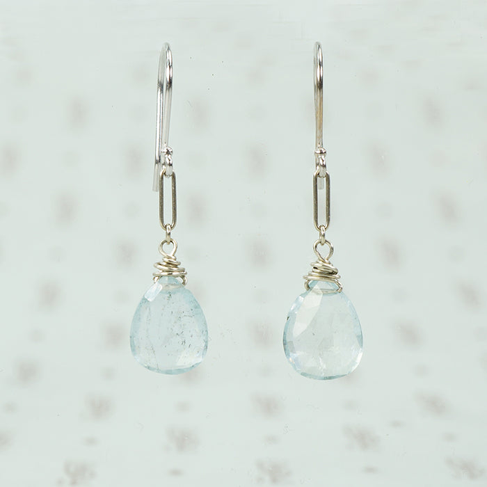 recycled white gold and aquamarine ear drops