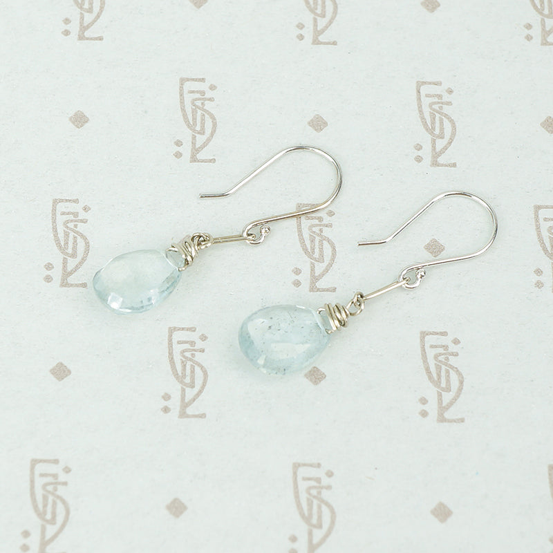 recycled white gold and aquamarine ear drops