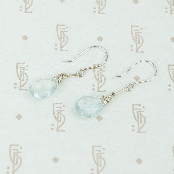 recycled white gold and aquamarine ear drops