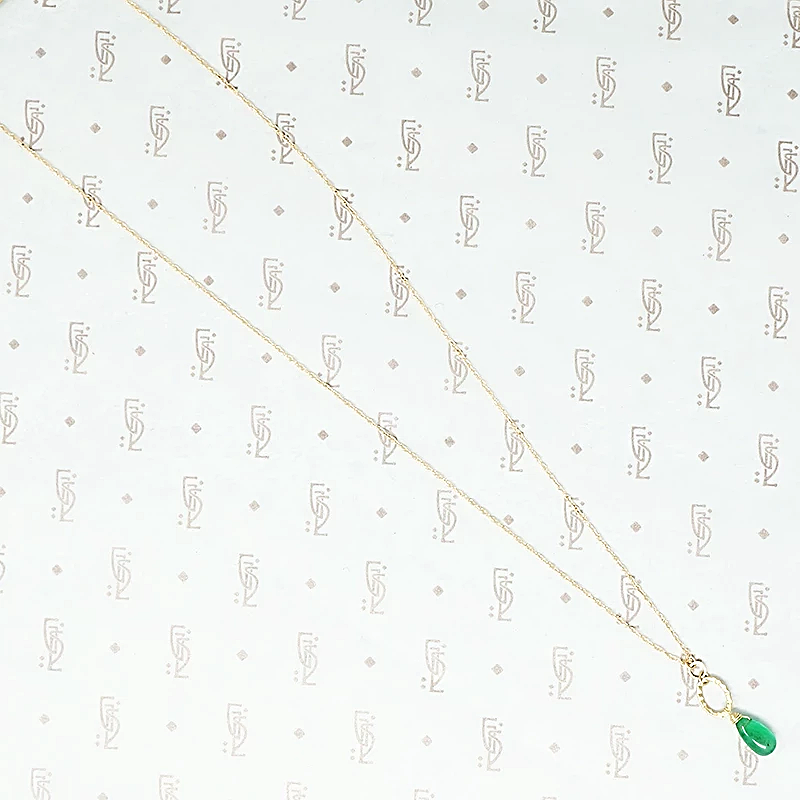 14k recycled gold and emerald drop necklace