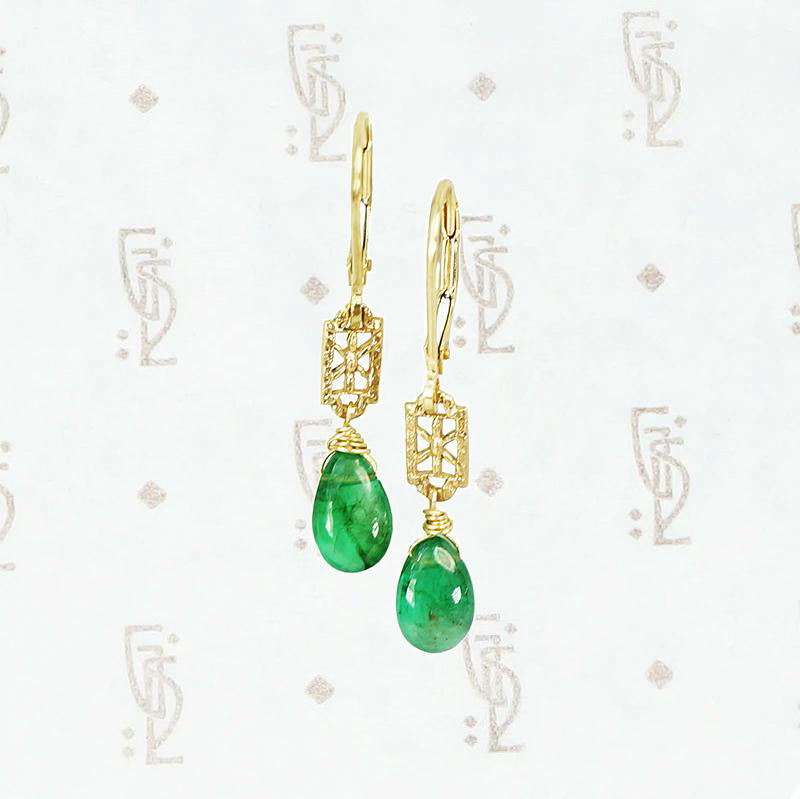 Emerald Drop Earrings in Gold by brunet