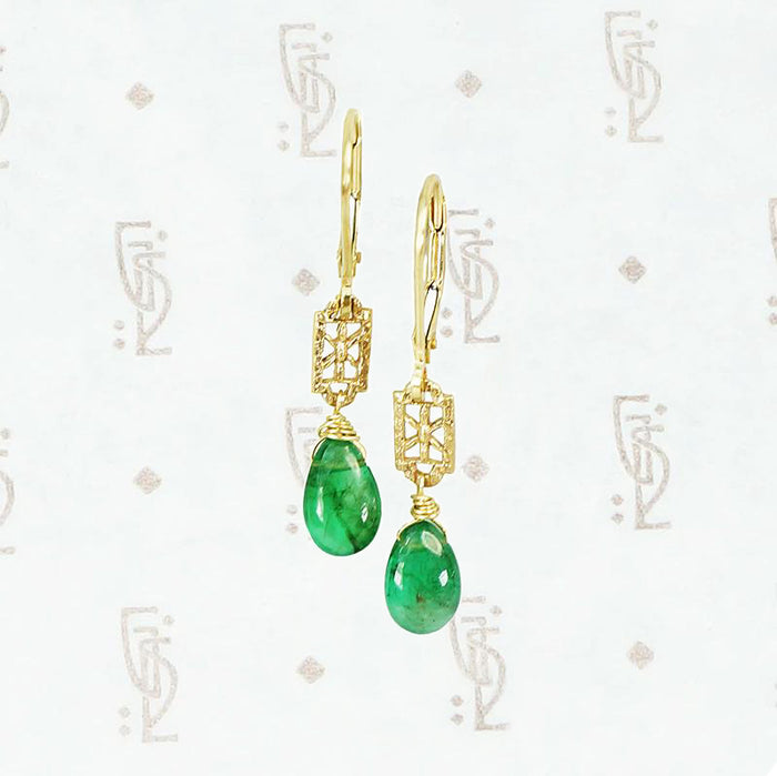 Emerald Drop Earrings in Gold by brunet