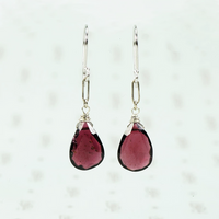 faceted garnet drop earrings in 14k recycled white gold
