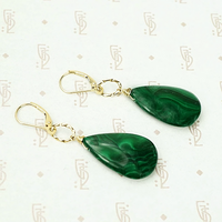 Dimpled Gold Malachite Drop Earrings by brunet
