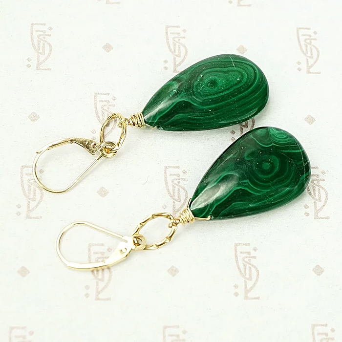 Dimpled Gold Malachite Drop Earrings by brunet