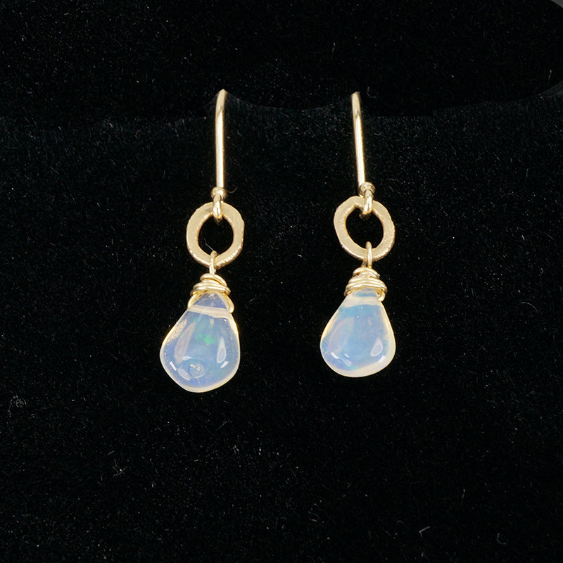 recycled gold and opal drop earrings