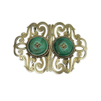 English Hallmarked Edwadian Silver Gilt Buckle set with Malachite