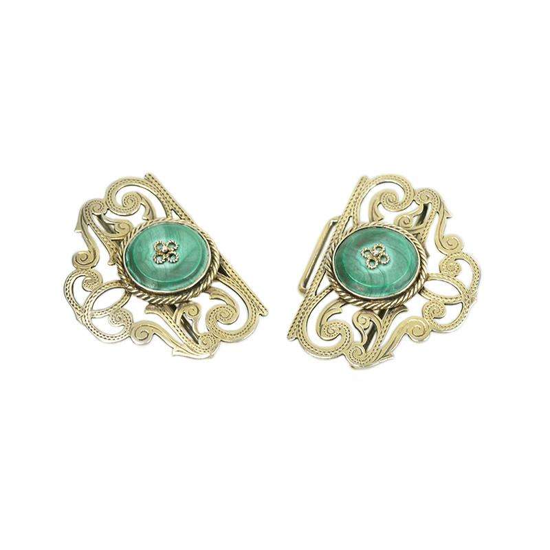 English Hallmarked Edwadian Silver Gilt Buckle set with Malachite