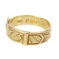 English Buckle ring with hand engraved leaf design Hallmarked 1878