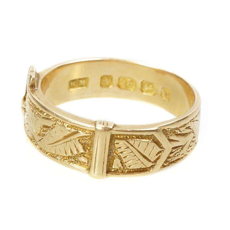 English Buckle ring with hand engraved leaf design Hallmarked 1878