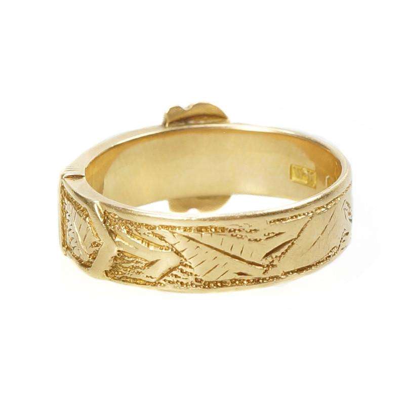 English Buckle ring with hand engraved leaf design Hallmarked 1878