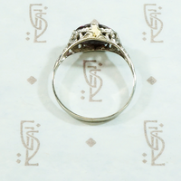 Raspberry Colored Buff Top Cut Garnet in White Gold