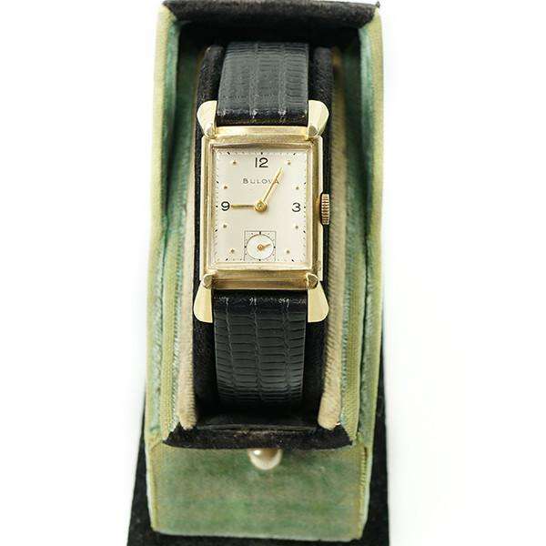 Fancy Lug 1940's 14k Yellow Gold Bulova Tank Wrist Watch